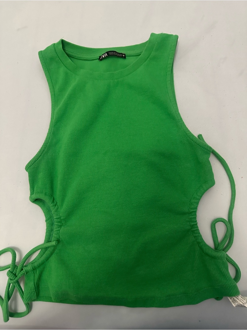 Zara Bright Green Ribbed Side-Tie Tank Top